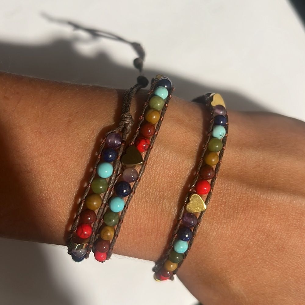 Beautiful Beaded Wrap Bracelet NEW - Colorful Hearts - Beaded - Handmade